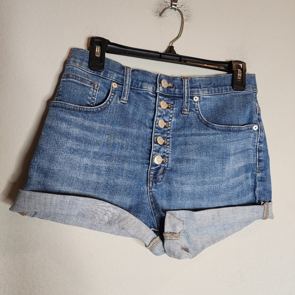 Madewell Denim Shorts Cuffed Highrise Exposed Button Fly Women's Size 28 (6) - Picture 1 of 15